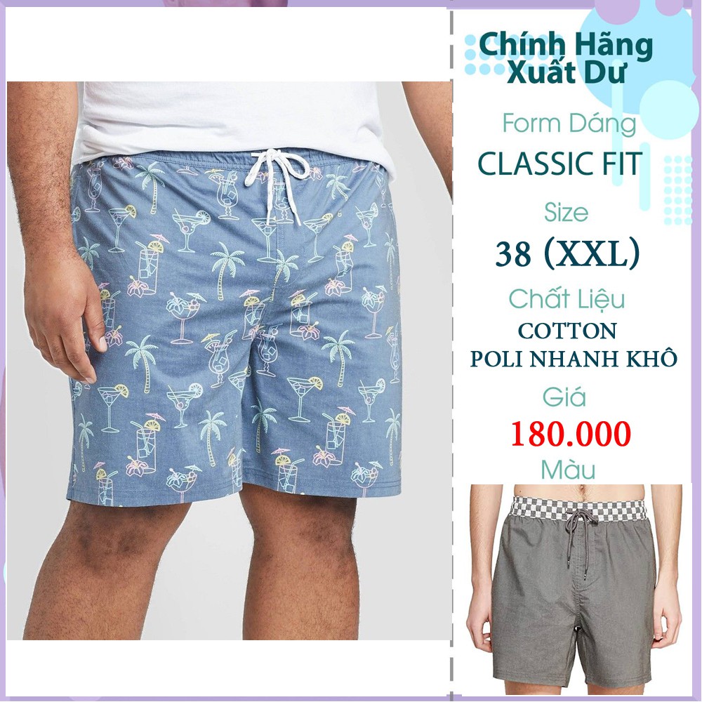 Quần short Bigsize đi biển size 38 vải Cotton Poly co giãn nhẹ FO76 Kho Hàng Xuất Dư (Swim Trunks)