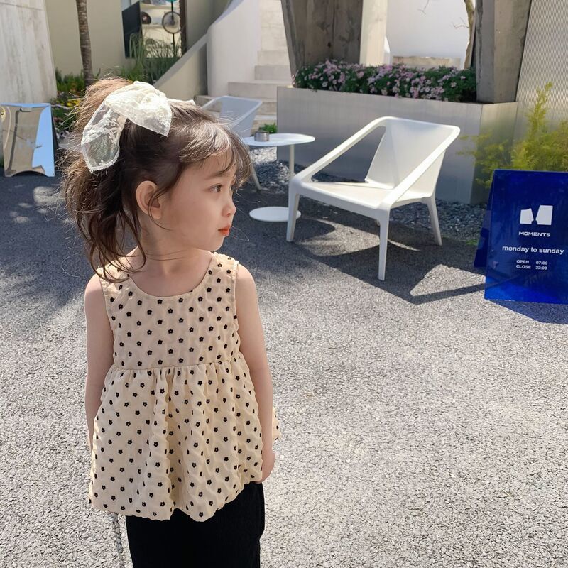 Áo Chiffon Không Tay Hở Lưng Họa Tiết Chấm Bi Thời Trang Mùa Hè Hàn Quốc Mới Cho Bé Gái