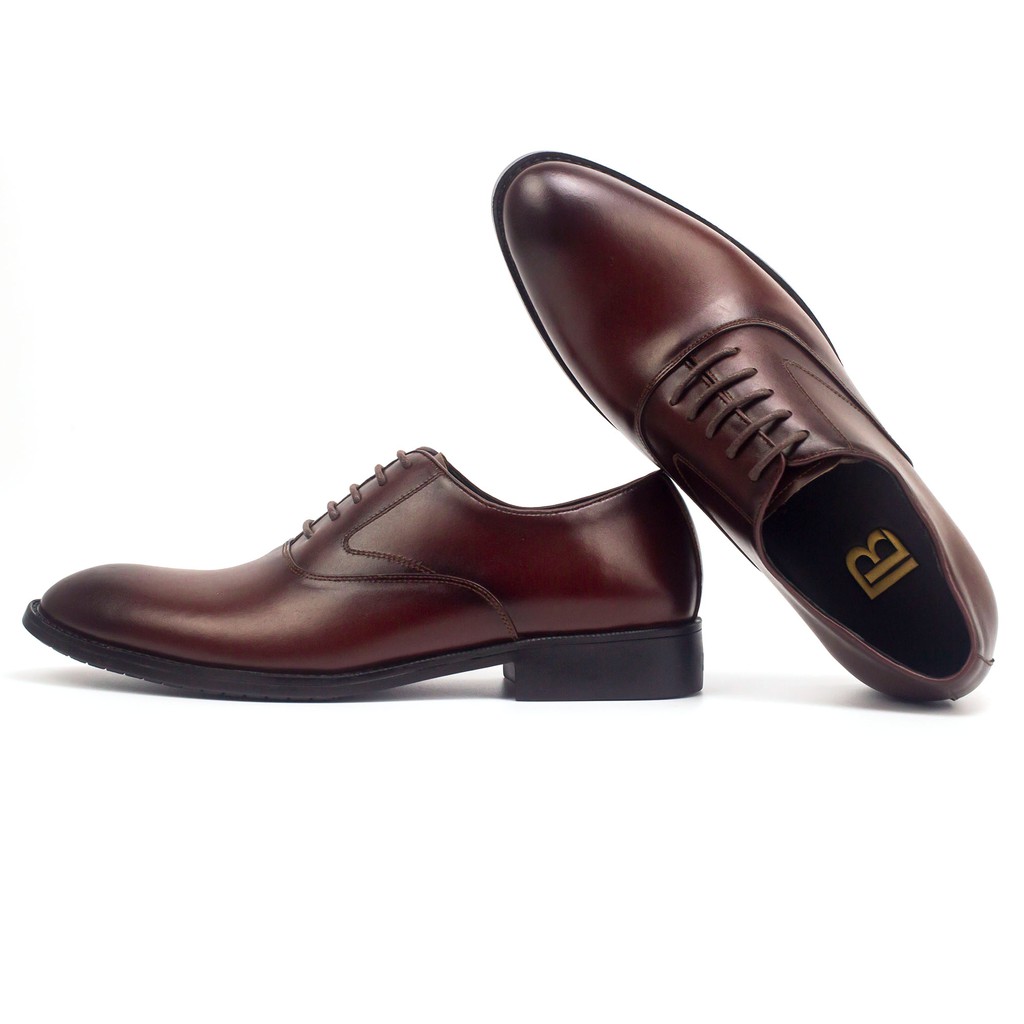 Giày tây nam oxford công sở da bò nappa cao cấp màu nâu G104- Bụi leather- hộp sang trọng -BH 12 tháng