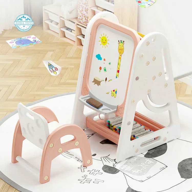 Bộ bảng vẽ từ tính đa năng 5in1  kèm bàn học, bàng vẽ, kệ giá sách và ghế cao cấp - kèm nhiều quà tặng