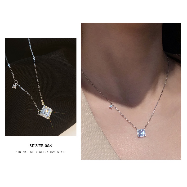 Dây chuyền mạ bạc mặt vuông đính đá Zircon