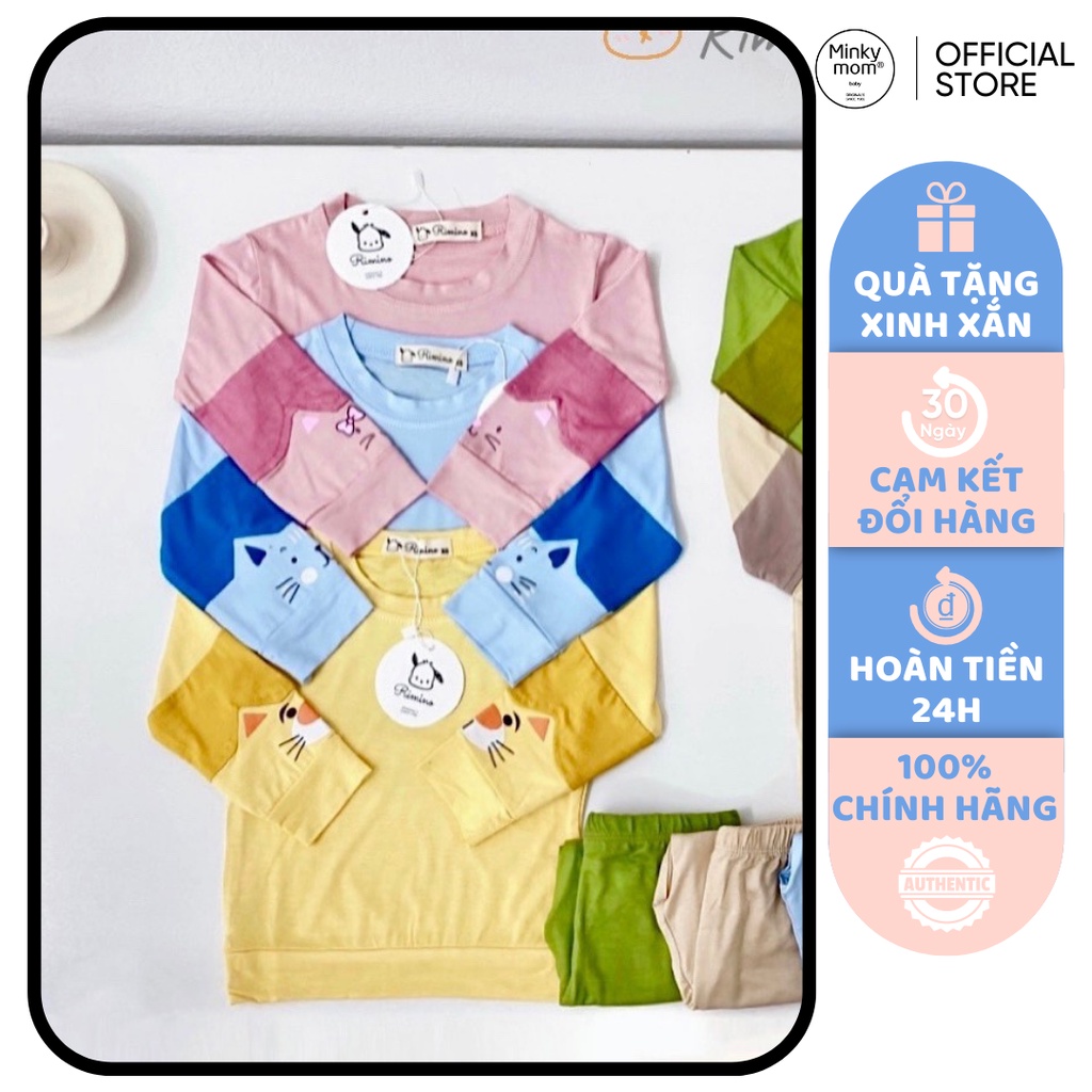 [SALE] Bộ Quần Áo Bé Gái, Bé Trai KIMCHIBABY Vải Thun Lạnh Phối Tay Tai Thú, Đồ Bộ Cho Bé Mặc Nhà Thu Đông KWTD2210