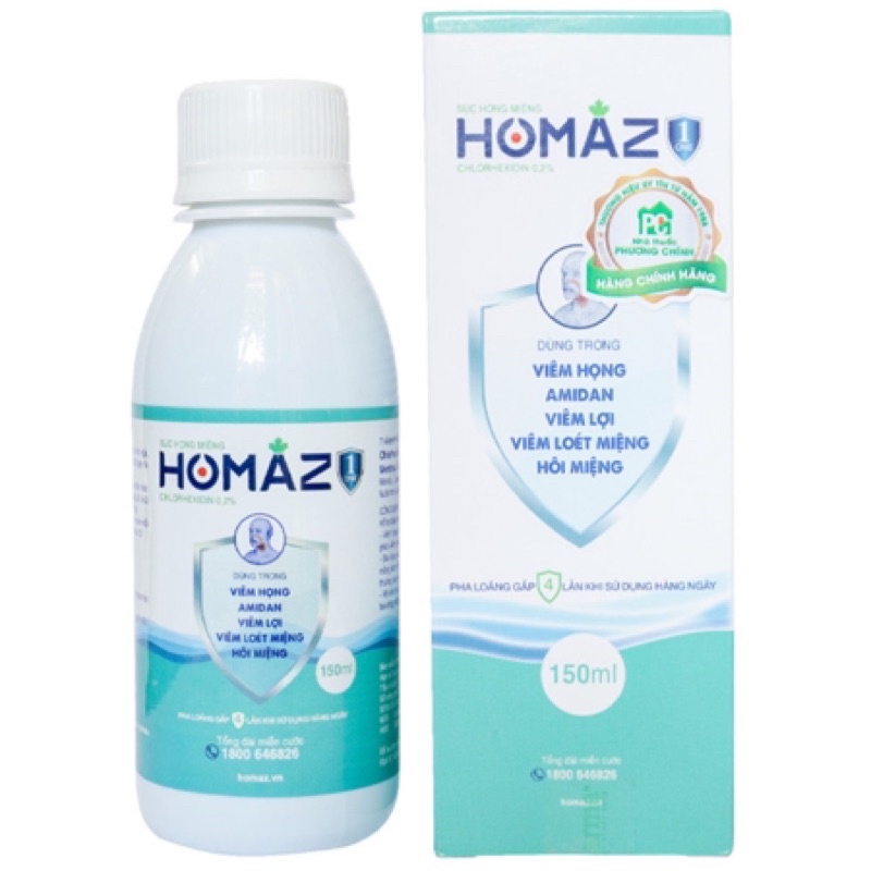 Súc họng miệng HOMAZ ONE - Dùng trong viêm họng, amidan, viêm lợi, viêm loét miệng, hôi miệng