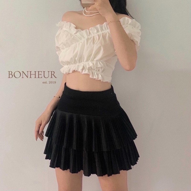 (ẢNH THẬT) Áo croptop Bèo cổ v đắp chéo buộc nơ Áo Kiểu Tay Phồng Cột Eo mặc đi chơi siêu đẹp Phong Cách Ulzzang | BigBuy360 - bigbuy360.vn