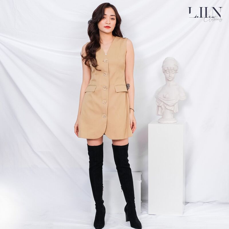 Áo gile nữ dáng dài LIIN CLOTHING màu be, phong cách hàn quốc, cá tính, năng động, thời thượng V5124