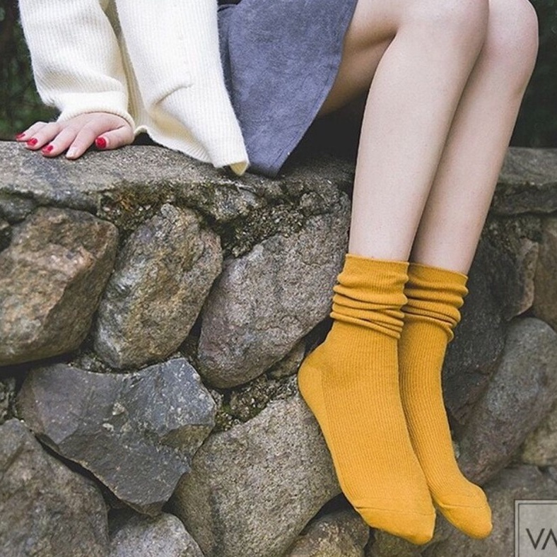 Tất nhún Hàn Quốc Nam Nữ – Kiểu dáng Vintage Vớ len gân tăm nhỏ cổ cao