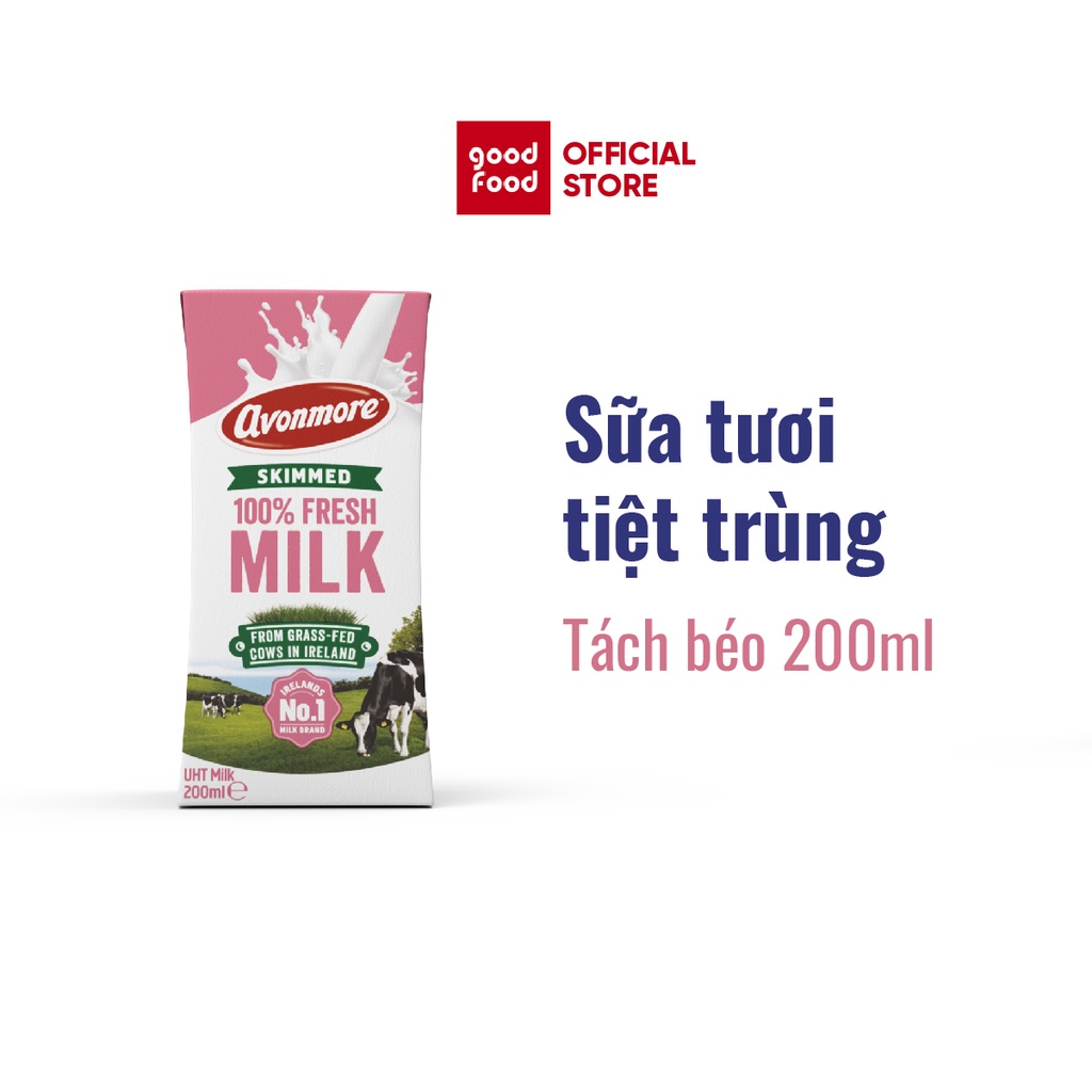 Sữa tươi tách béo tiệt trùng (không đường) Avonmore UHT Skimmed Milk 200ml giảm cân giữ dáng hiệu quả tốt cho sức khỏe