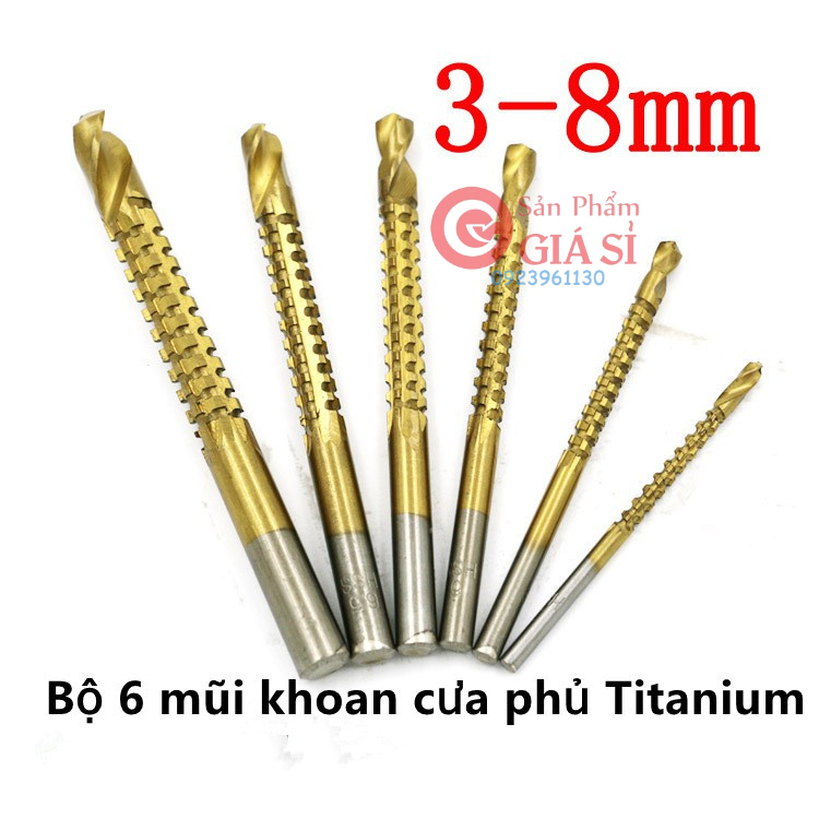 Bộ 6 mũi khoan cưa phủ Titanium 3-8mm ❤️freeship❤️