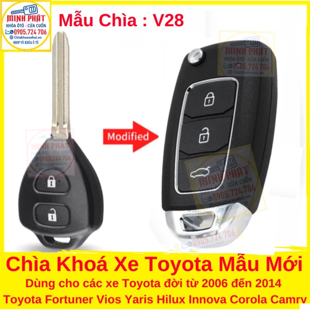 Chìa Khoá Gập Xe Toyota Innova, Vios, Fortuner, Camry, Corolla Altis, Yaris, Hilux 2006 - 2015