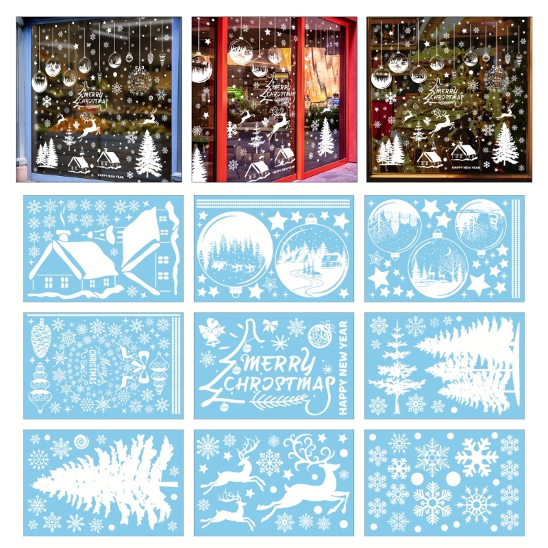 Set 9 Tấm Sticker Dán Kính Cửa Sổ Trang Trí Giáng Sinh