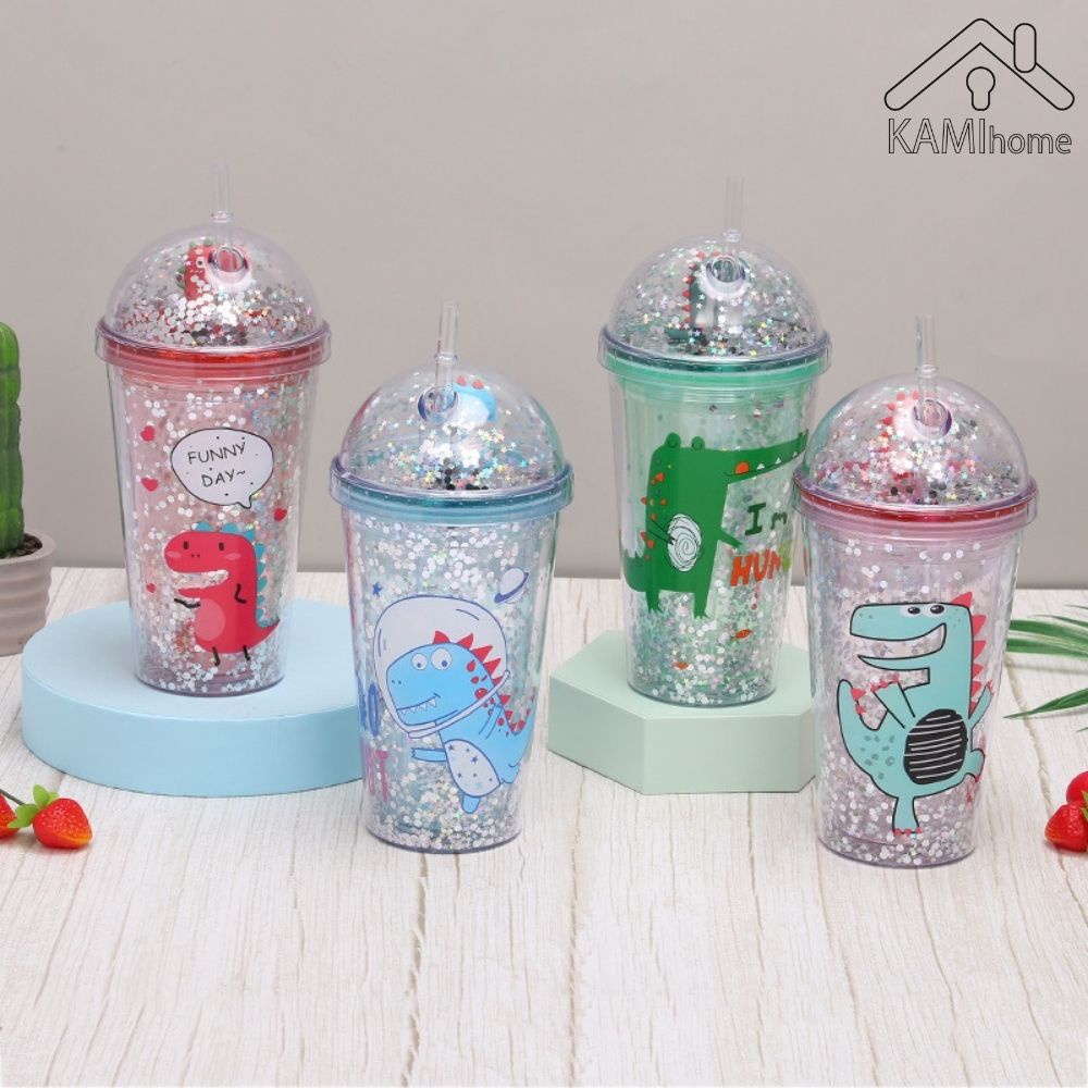 Ly nước đèn ngủ phản quang Nắp có sao kim tuyến chuyển động Nhựa 2 lớp cách nhiệt nóng lạnh KM 22057