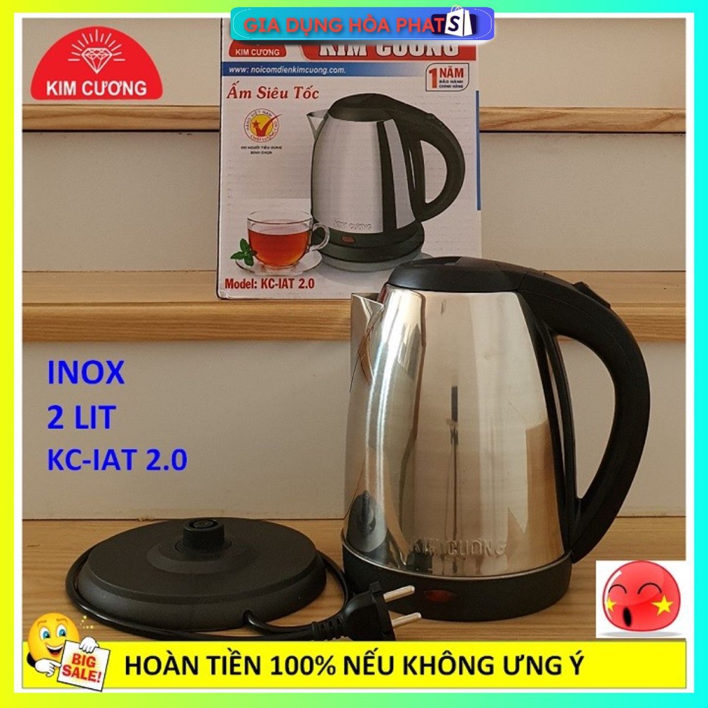 Bình đun nước siêu tốc - Bình nấu nước  - Ấm đun siêu tốc inox Hiệu kim Cương