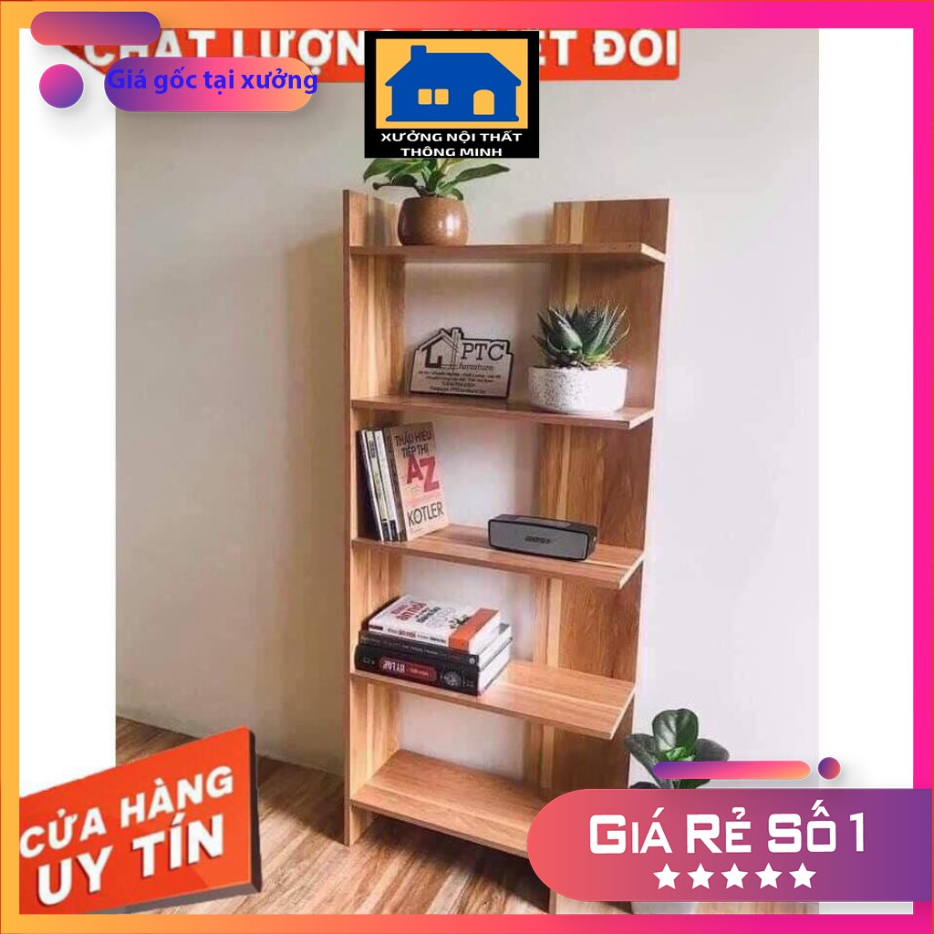Kệ sách gỗ 5 tầng đa năng bằng gỗ cứng cực đẹp, kệ góc tường gỗ công nghiệp chống ẩm cao cấp