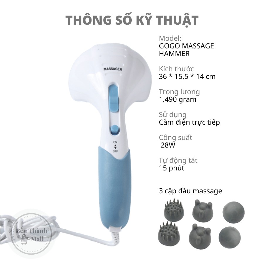 [✈️ [Freeship] Máy massage cầm tay GOGO MASSAGE HAMMER [2 đầu massage kép] [Công suất 28W]