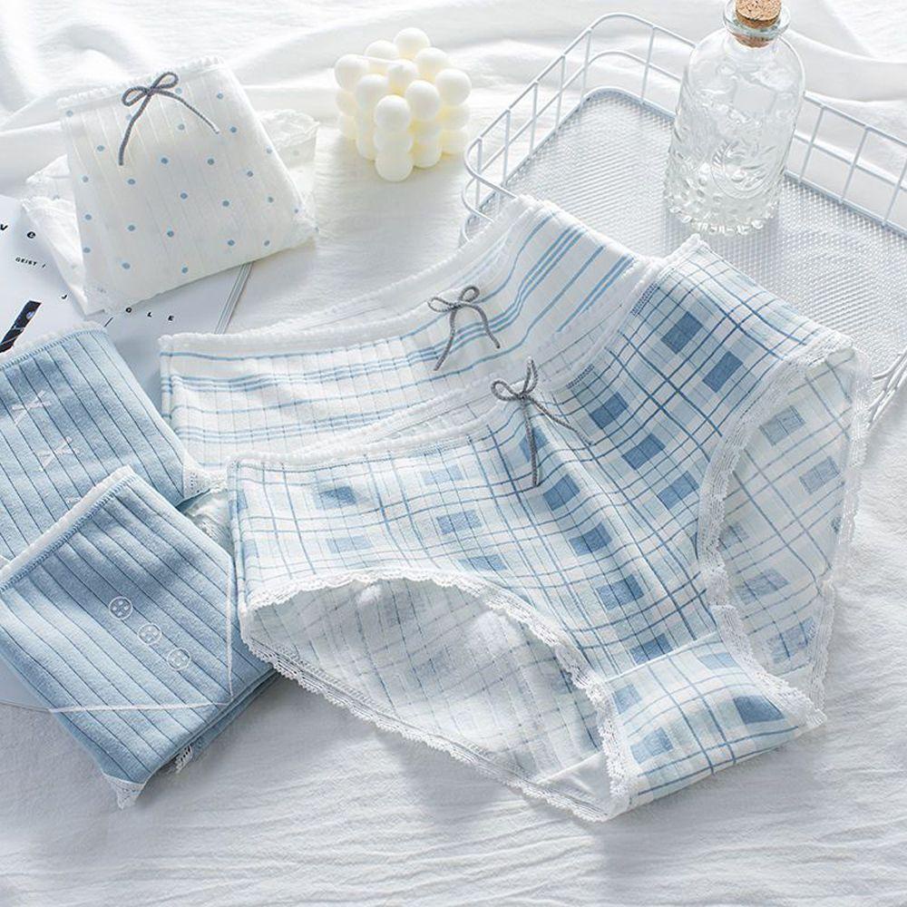 Quần Lót Cotton Lưng Vừa Kẻ Sọc / Chấm Bi Dễ Thương Cho Nữ