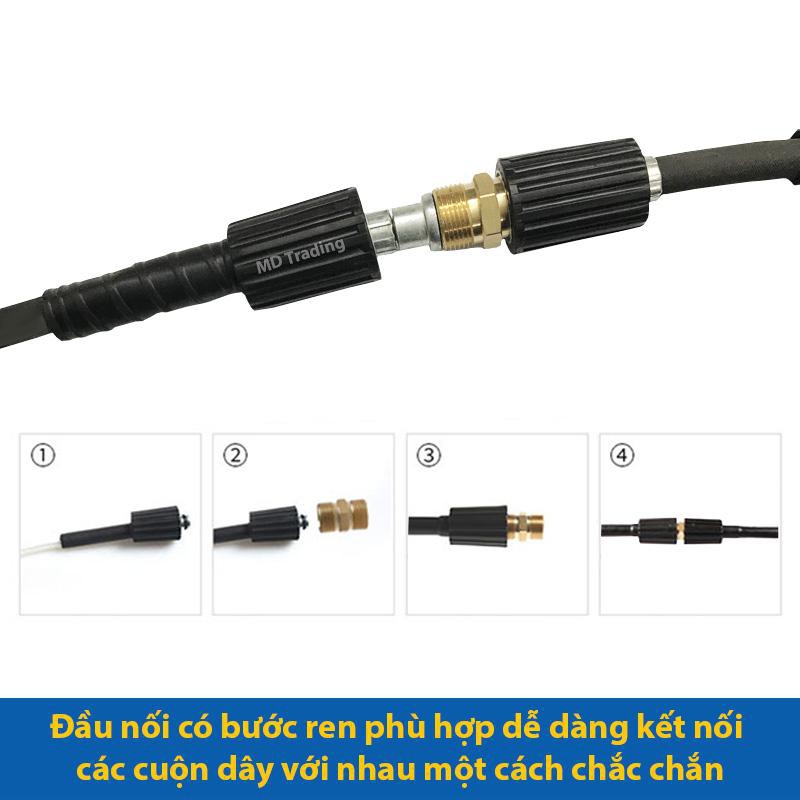 Khớp nối 2 dây máy rửa xe mini bằng đồng ren ngoài 22
