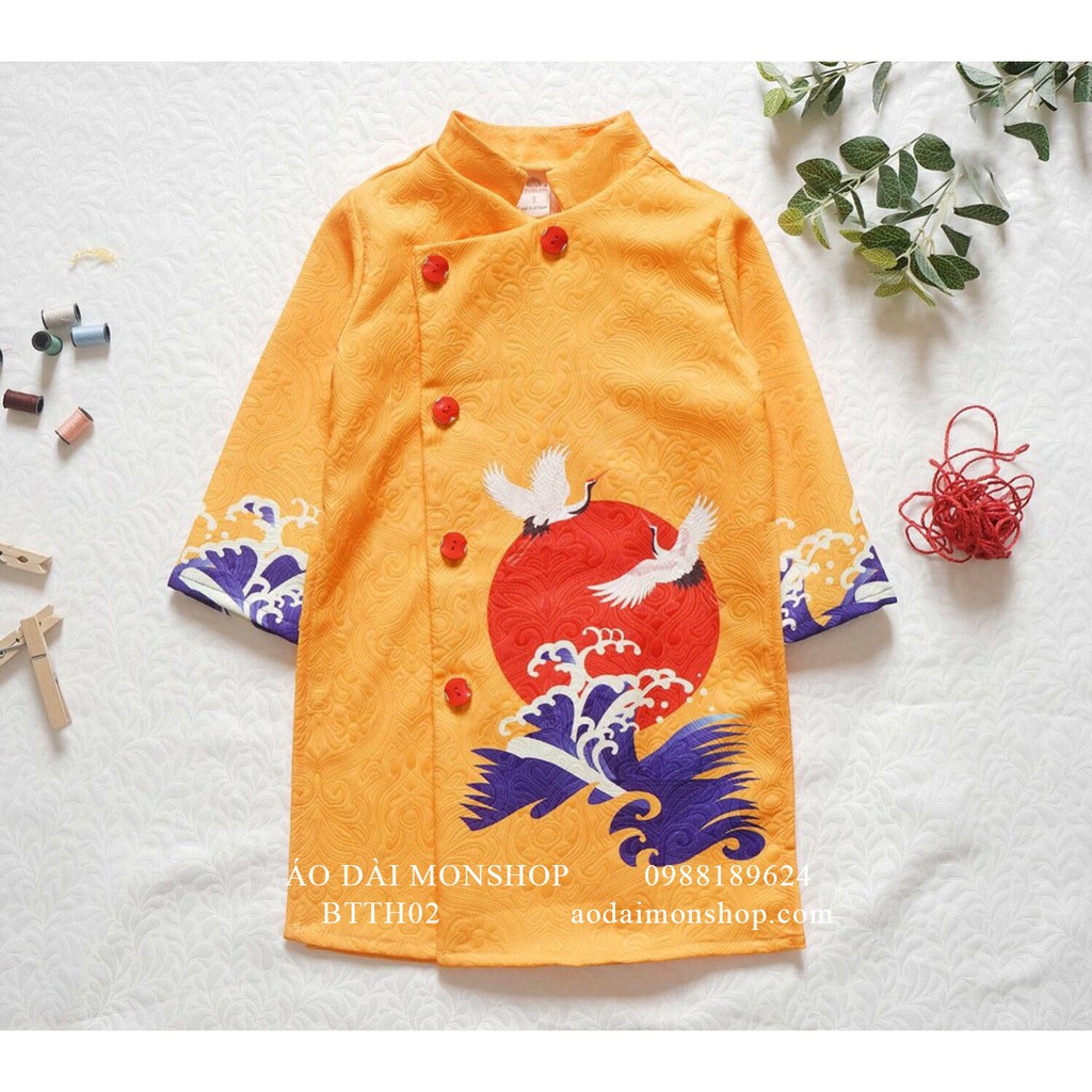 Áo Dài Cho Bé Trai Thiên Hạc Gấm Hoa Cao Cấp - Màu Đỏ