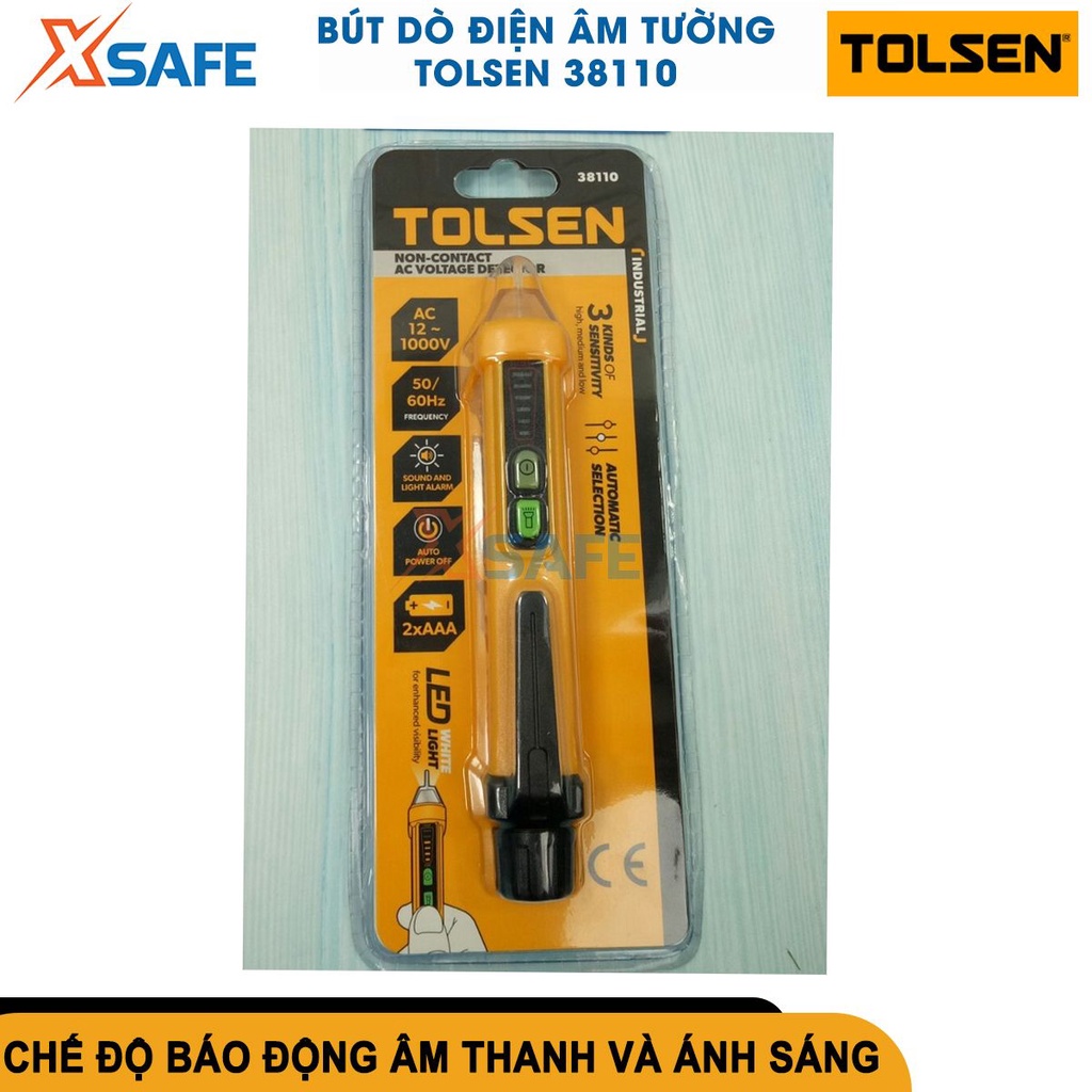 Bút thử điện kỹ thuật số đa năng 12-1000V TOLSEN 38110 đầu dò điện áp cảm ứng dây pha không tiếp xúc dòng điện