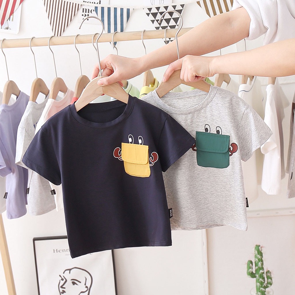 Áo thun bé trai LILA KIDS, Áo thun cho bé có túi trước ngực chất cotton cao cấp