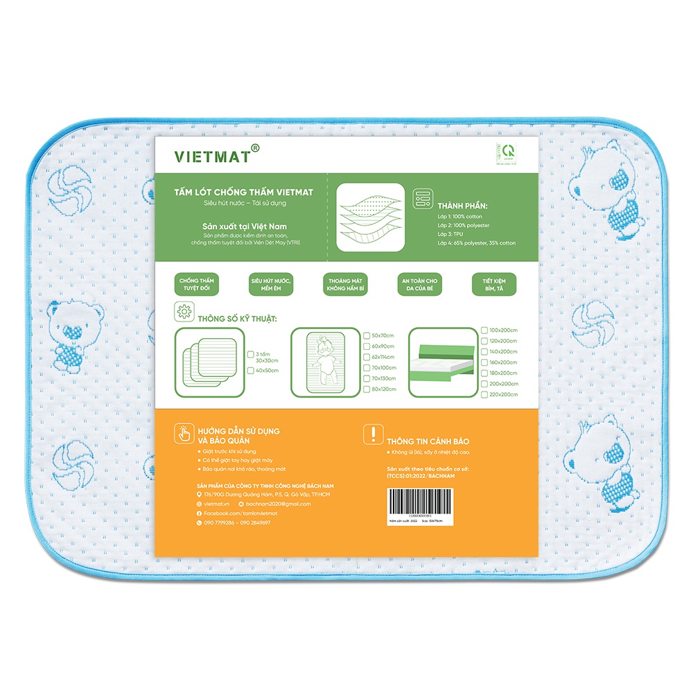 Tấm lót chống thấm VIETMAT size 50x70 - Xanh