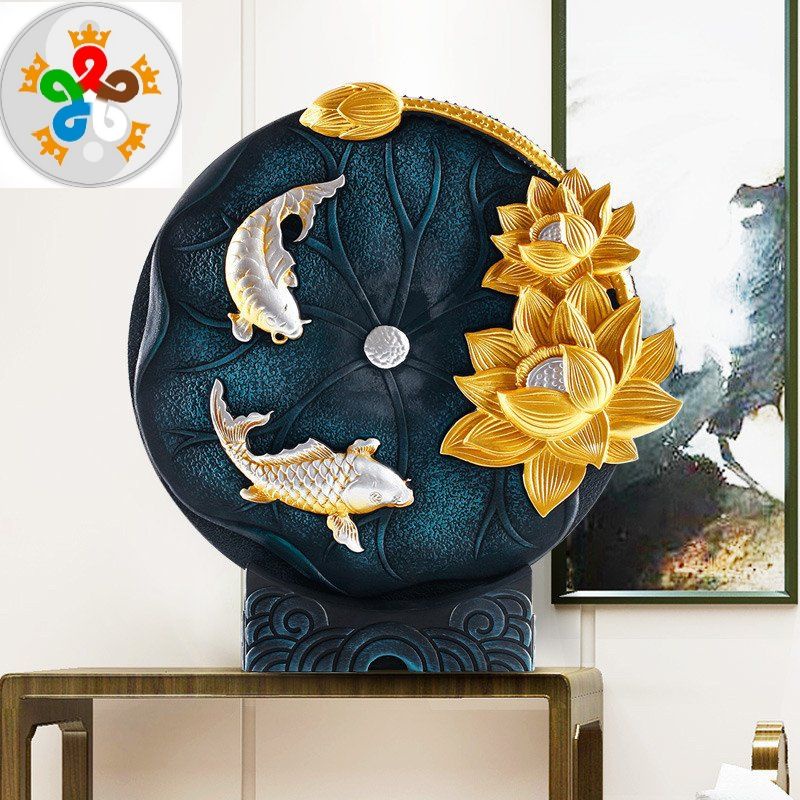 Đĩa tranh song ngư hoa sen vàng đỉnh cao cho sự trang trọng lịch sự