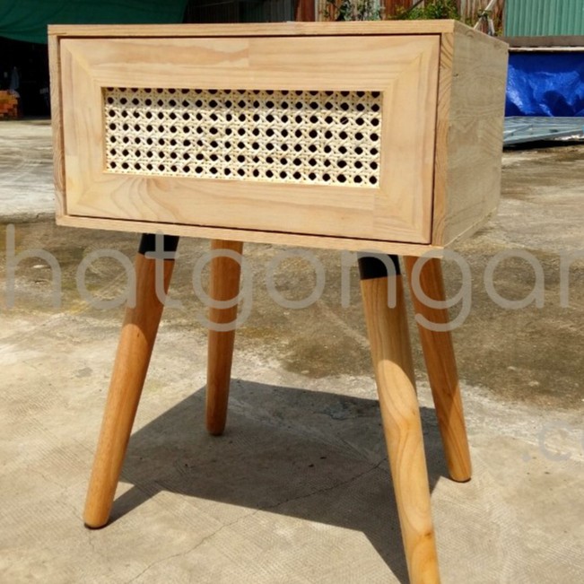 Tủ Đầu Giường Lưới Mây Mắt Cáo Gỗ Ghép, Phong Cách Scandinavian - Nội Thất Gọn Gàng Store