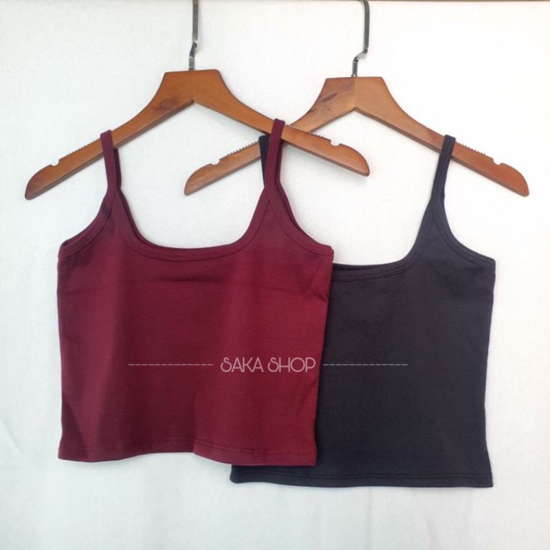 Áo hai dây croptop nữ trơn màu vải mịn mát