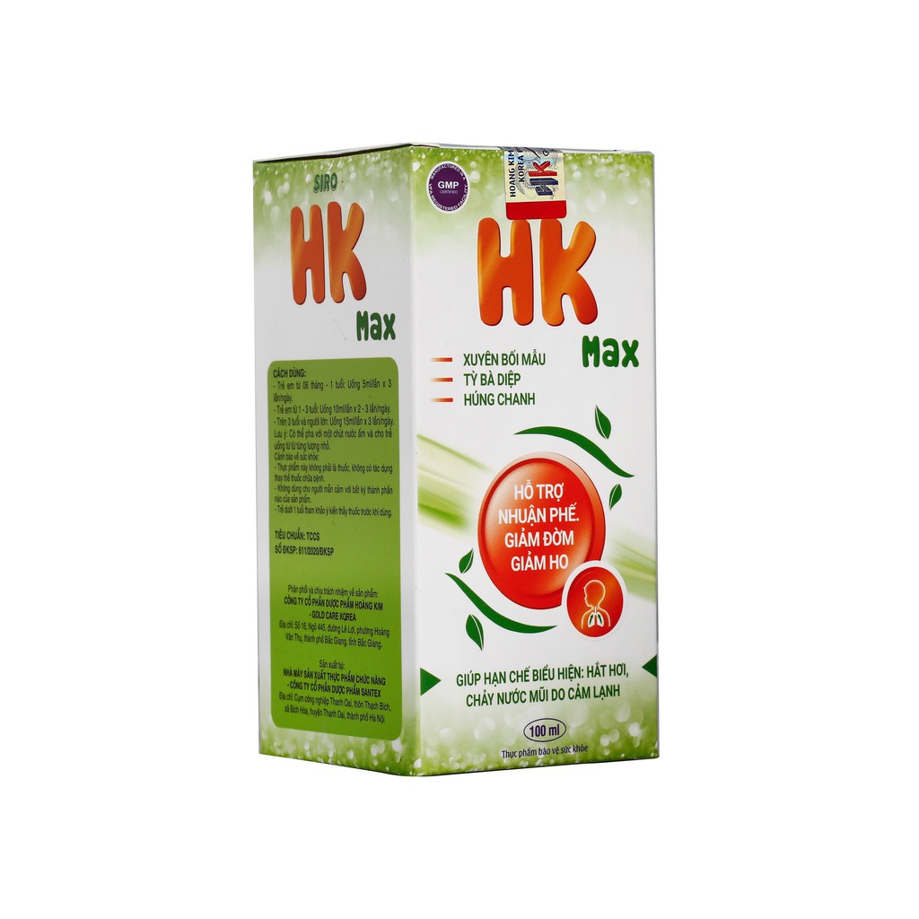 SIRO HỖ TRỢ NHUẬN PHẾ, GIẢM ĐỜM, GIẢM HO HKMAX 100ML