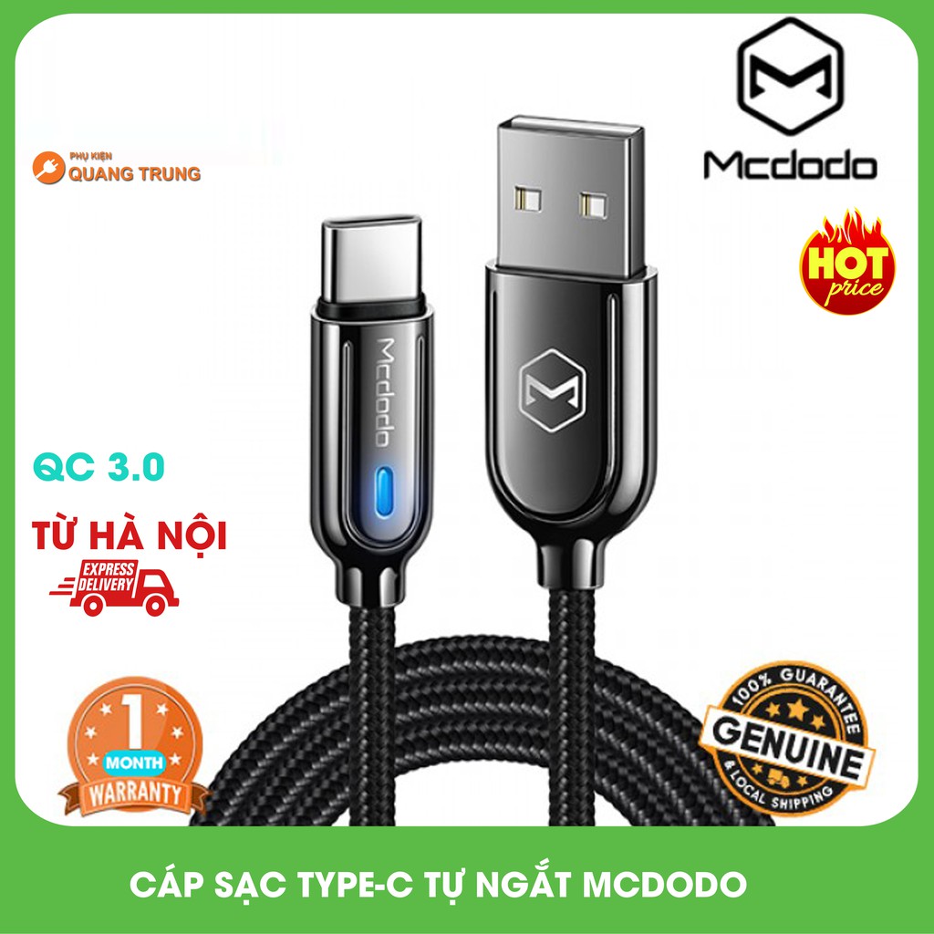 Cáp tự ngắt mcdodo micro typeC ,tự ngắt khi sạc đầy,dài 1.5m,sạc nhanh quickcharge 3.0
