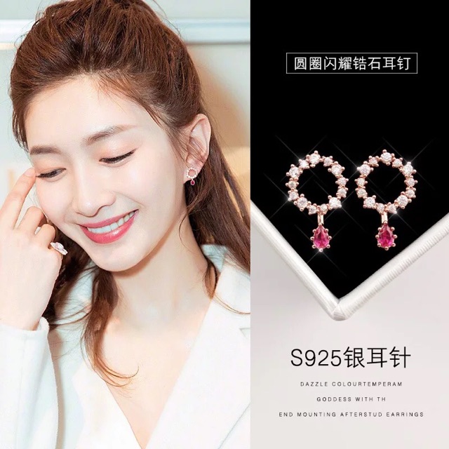 Bông tai NHỎ XINH bạc ý 30% s925 đá đỏ, hồng Nhân tạo cực xinh