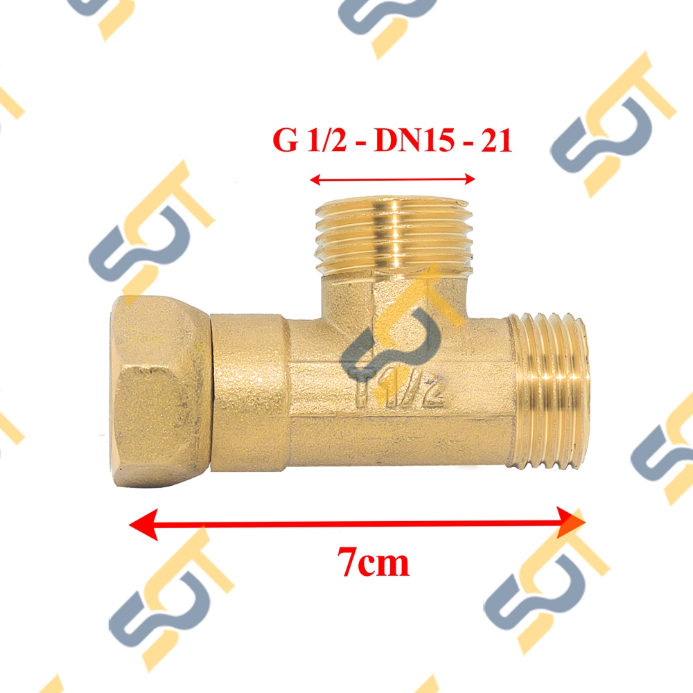 [TÊ CHIA NƯỚC] Tê cầu đai ốc xiết ren G 1/2 21 dài ~6cm Sử dụng chia nước dây cấp cho bồn cầu & lavabo - Đồng thau