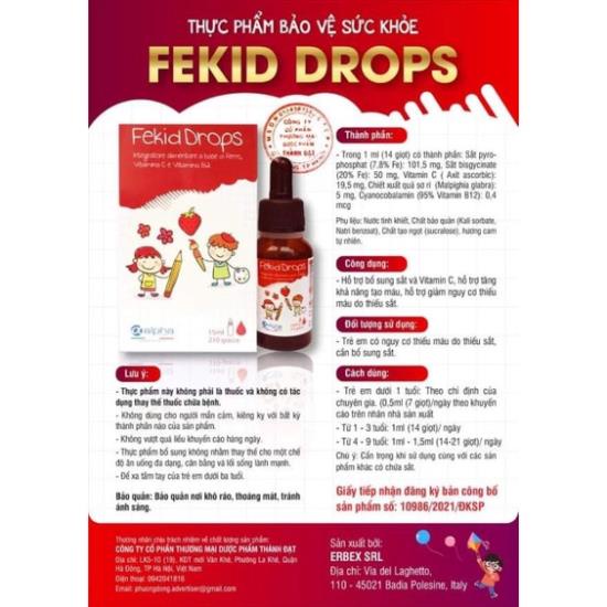 Fekids drop hỗ trợ tăng khả năng tạo máu, thực phẩm bổ sung sắt cho trẻ