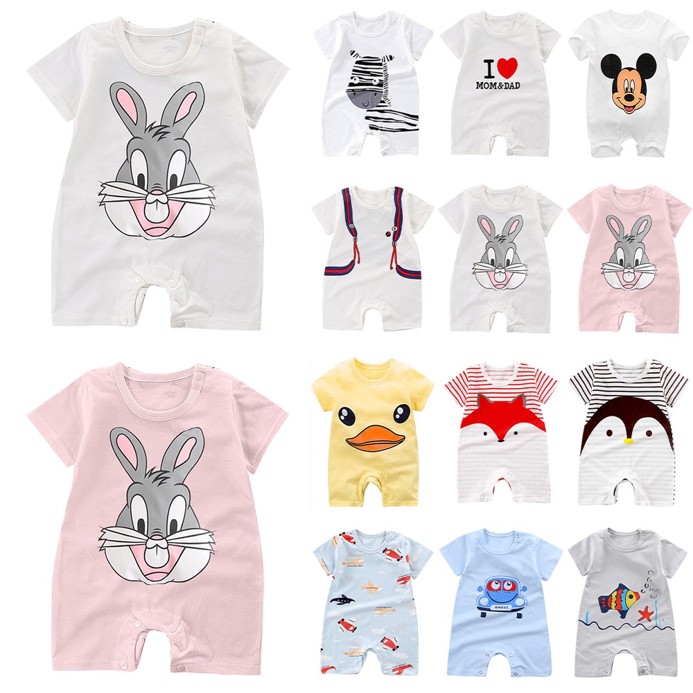 Áo liền quần tay ngắn in họa tiết hoạt hình đáng yêu dành cho trẻ sơ sinh