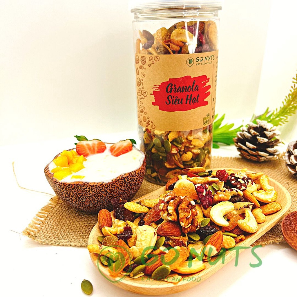 Granola Siêu hạt 500g GO NUTS không yến mạch có macca Ngũ cốc dinh dưỡng hỗ trợ giảm cân ăn kiêng không đường thuần chay