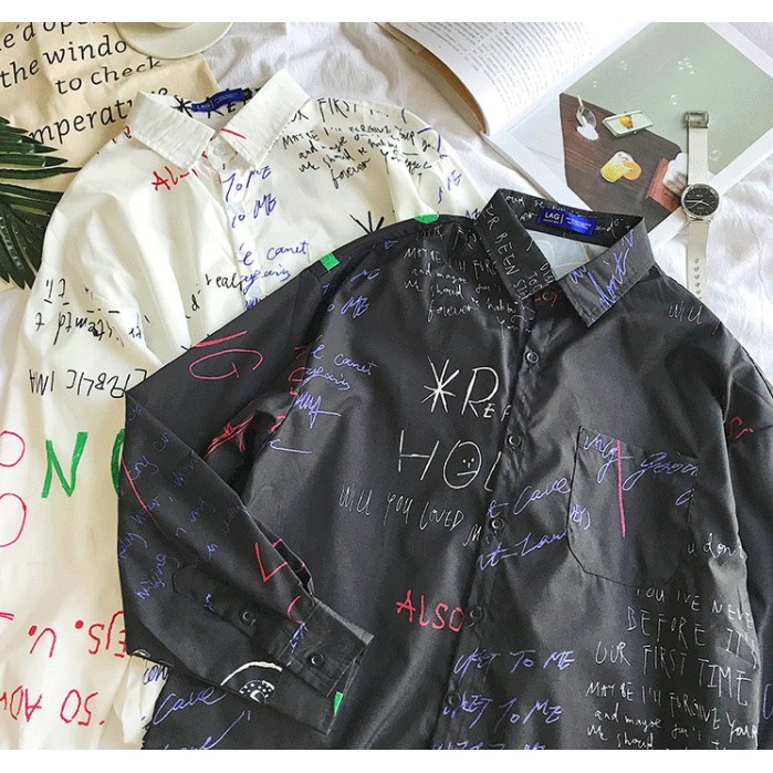 Áo sơ mi họa tiết tay dài Grafity