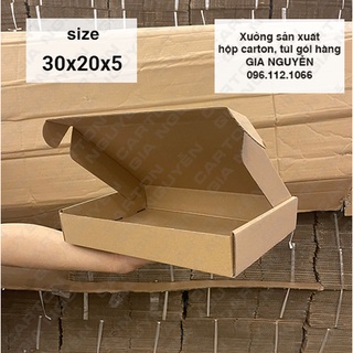 Combo 50 hộp carton nắp gài 2 bên hông chắc chắn kích thước 30x20x5 gói hàng quần áo, đồ handmade