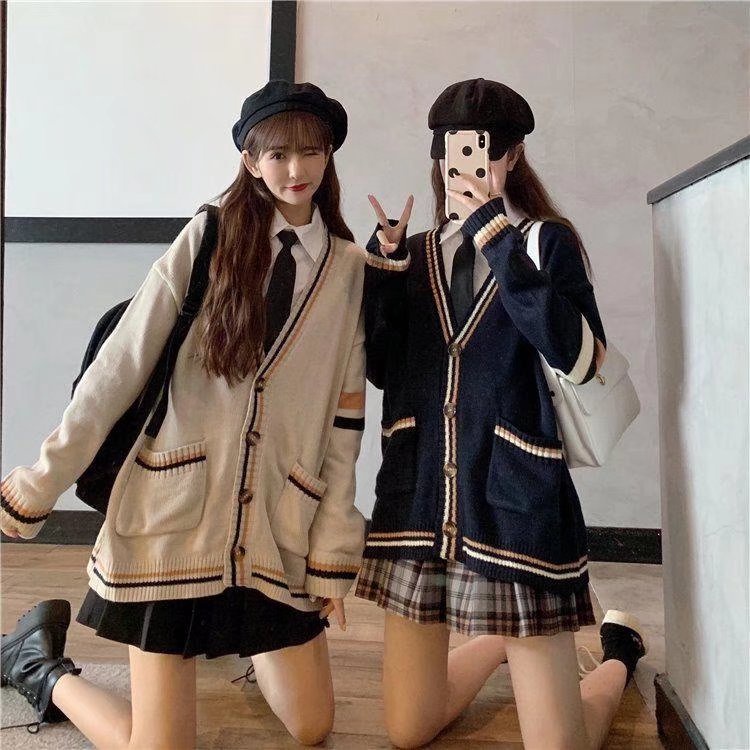 Áo khoác nam cardigan dệt kim dáng rộng phong unisex cách Nhật Bản thời trang cho nữ phong cách Hàn Quốc khuôn viên áo vest