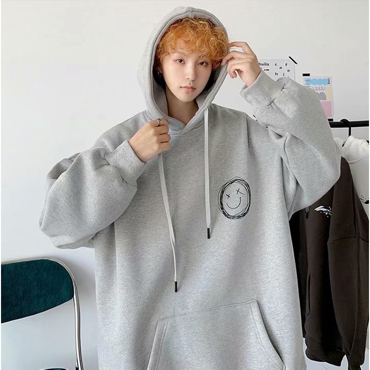 Áo Hoodie Dài Tay Dáng Rộng In Hình Mặt Cười Độc Đáo Thời Trang Mùa Xuân Thu Cho Nam