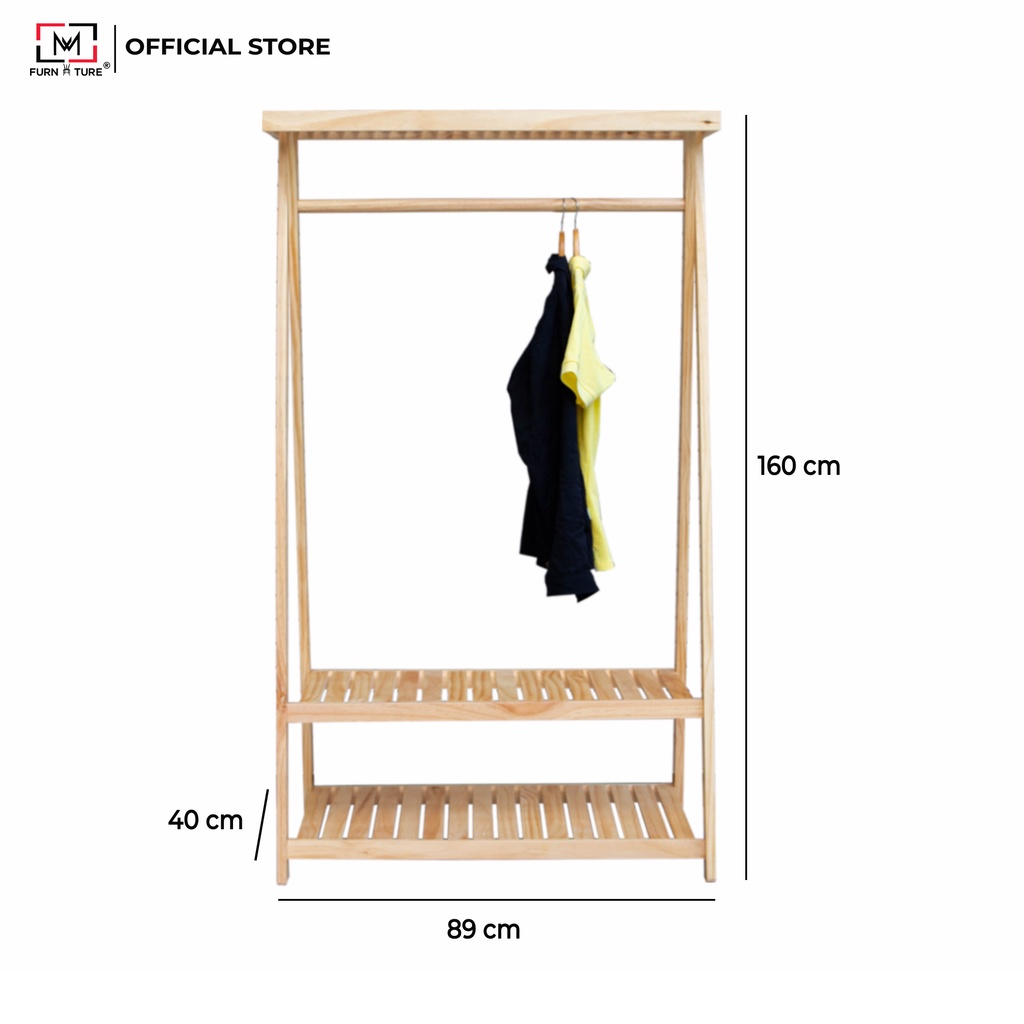 Giá treo quần áo 3 tầng gỗ lắp ráp đa năng A hanger mushroom thương hiệu MW FURNITURE - Nội thất căn hộ