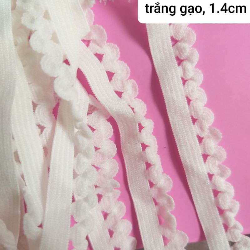 Chun viền màu trắng gạo, size 1.2 cm và 1.4cm (5m/10k)