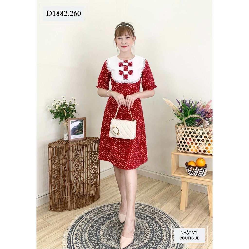 Đầm Nữ NHẬT VY Dự Tiệc Bi Tim Chít Eo Nơ Ngực Chất Mango Màu Vàng, Đỏ - D1882 | BigBuy360 - bigbuy360.vn