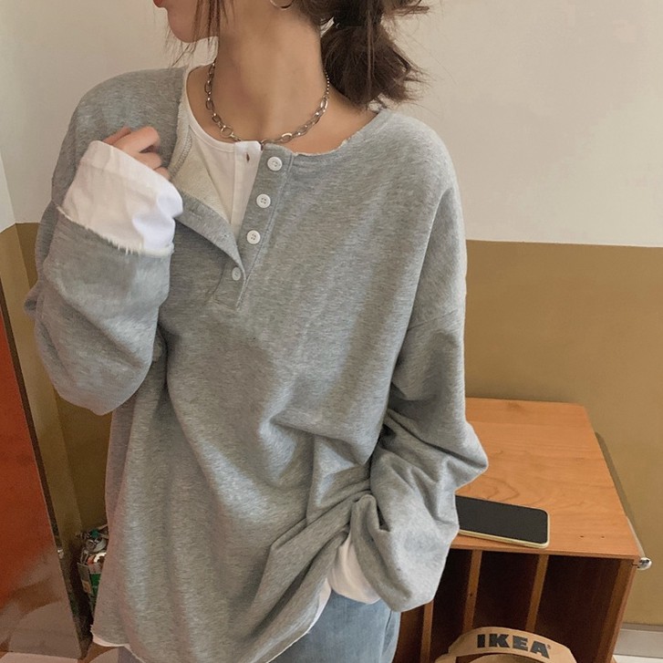 Áo thun dài tay dáng rộng phong cách đơn giản thời trang Hàn Quốc | BigBuy360 - bigbuy360.vn