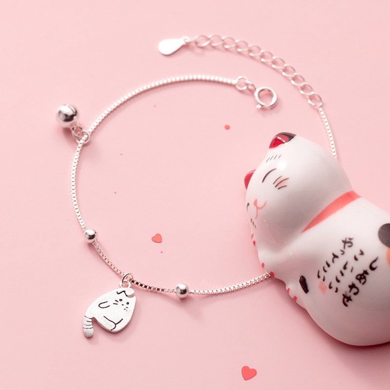 Vòng tay vòng chân lắc tay lắc chân nữ bạc s925 mèo mập và chuông cute Cá jewelry