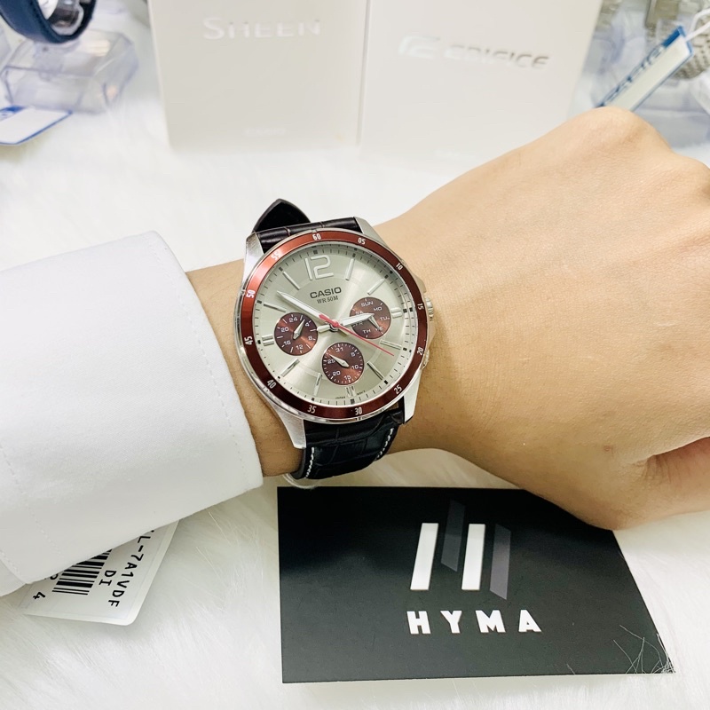 Đồng hồ nam dây da cao cấp Casio MTP 1374L-7A1 Mặt trắng 6 kim Size 42mm Chống nước 5ATM Bảo hành 1 năm Hyma watch