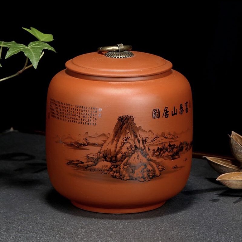 Hũ bình đựng trà gốm nung nắp khít