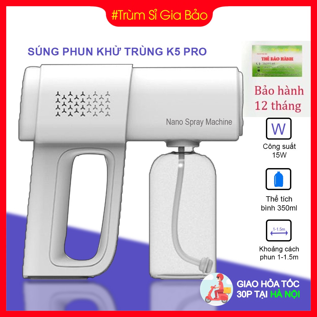 Súng phun khử khuẩn k5 pro nano chính hãng cầm tay, máy diệt trùng tự động phòng chống dịch bệnh