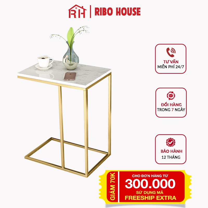 Bàn trà sofa RIBO HOUSE mặt đá kệ trang trí phòng khách, khách sạn, ban công, tiệm spa hình chữ nhật RIBO53