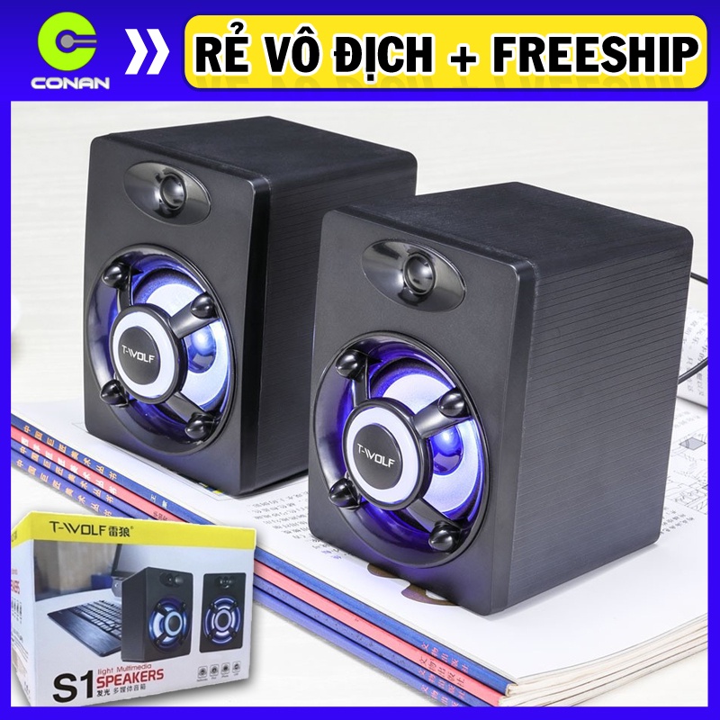 Loa vi tính T WOLF S1 Led 7 màu cho laptop máy tính Speaker PC 2.0 T-Wolf Loa Nghe Nhạc Hay Bass Đèn Led Đổi Màu