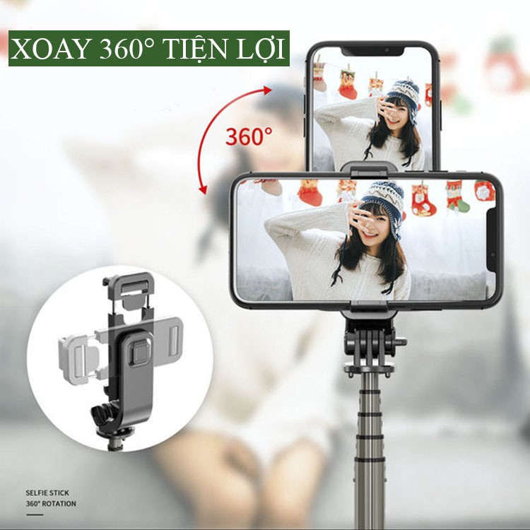 [LỖI 1 ĐỔI 1] Gậy chụp hình tự sướng xoay 360 độ kết nối Bluetooth kết hợp 3 chân hộp kim nhôm siêu vững chắc và bền bỉ