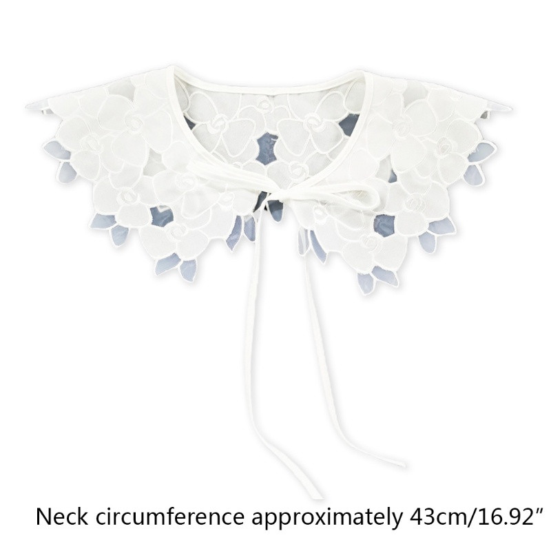 Khăn Choàng Cổ Giả Vải Organza Trắng Thêu Hoa Cho Nữ